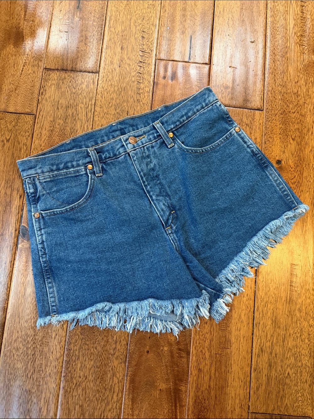 Wrangler Medium Blue Denim Jean Cutoff Shorts - Picture 2 of 5